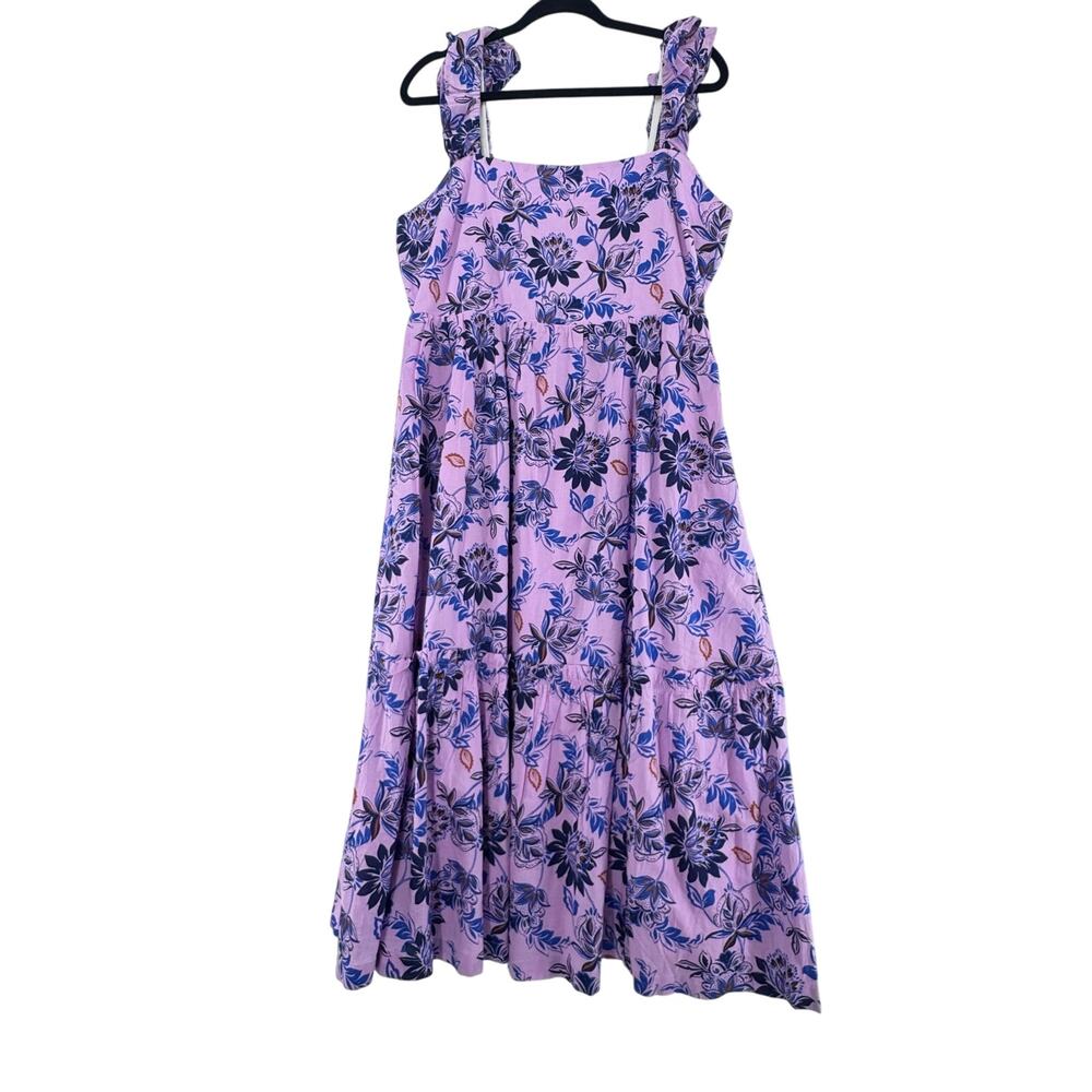 J Crew Floral Midi Dress Purple Blue Tiered Ruffle Straps Cottagecore ruffled 14 - Picture 2 of 7